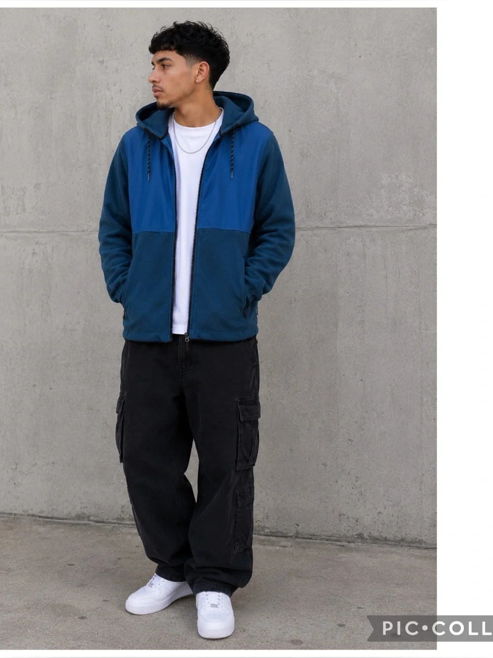OLD NAVY MICRO FLEECE HYBRID ZIP HOODIE JACKET OCEAN SHALE
